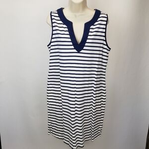 Lands End Cotton dress blue white beach stripe cotton size medium